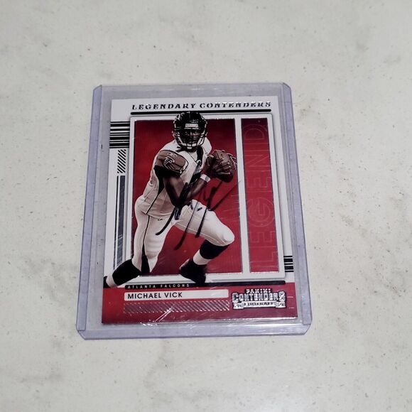 SIGNED Michael Vick w COA Atlanta Falcons 2021 Legendary Contenders Red Foil NFL - Picture 1 of 4